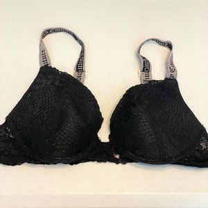 EUC Juicy Couture Black Lace Bra Sexy Push Up Size 34C
